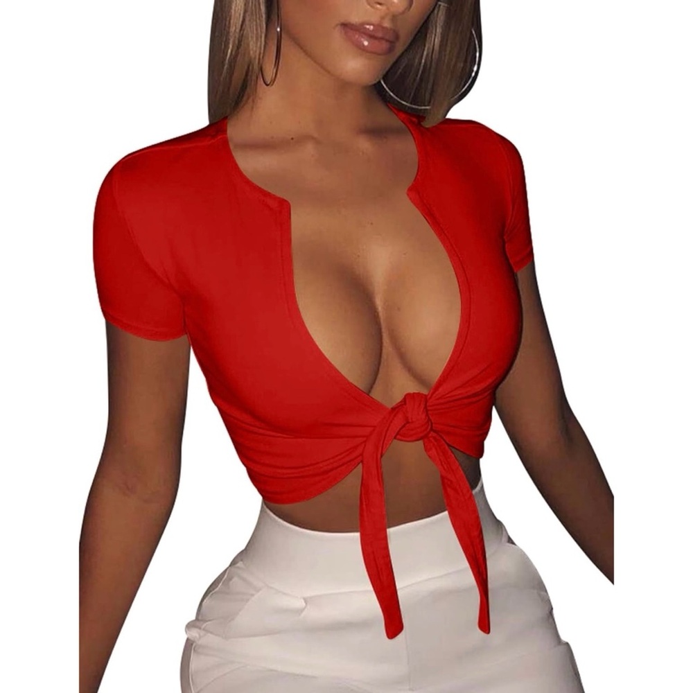 Red Tie-Front Crop Top